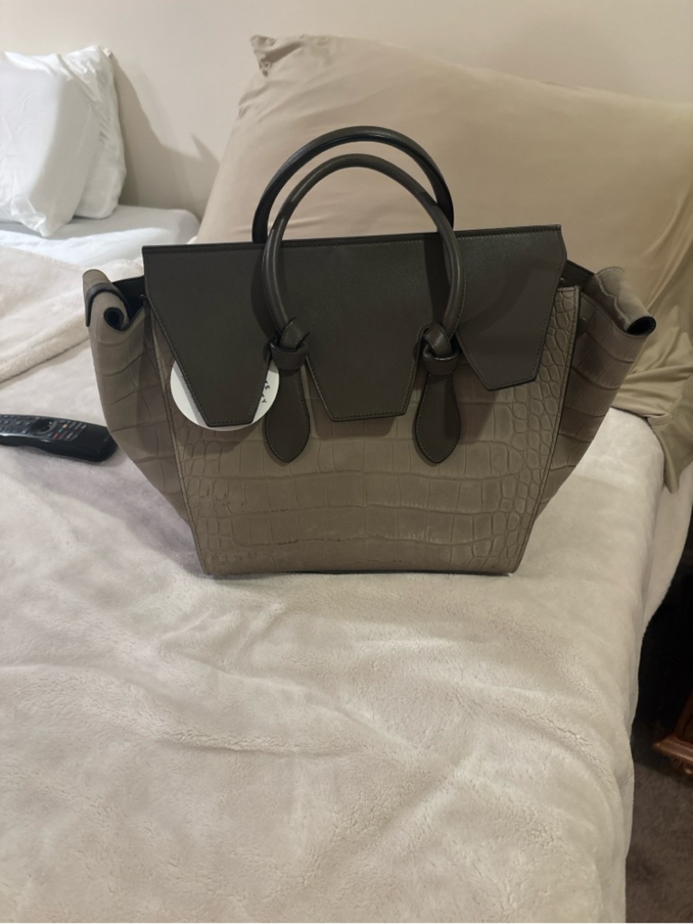 Celine Tie Knot Tote Croc-Embossed Leather